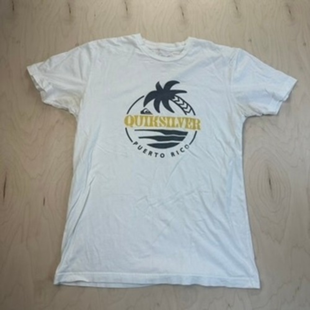 Quiksilver Puerto Rico T-Shirt Mens Size S Small White Palm Tree Graphic‎